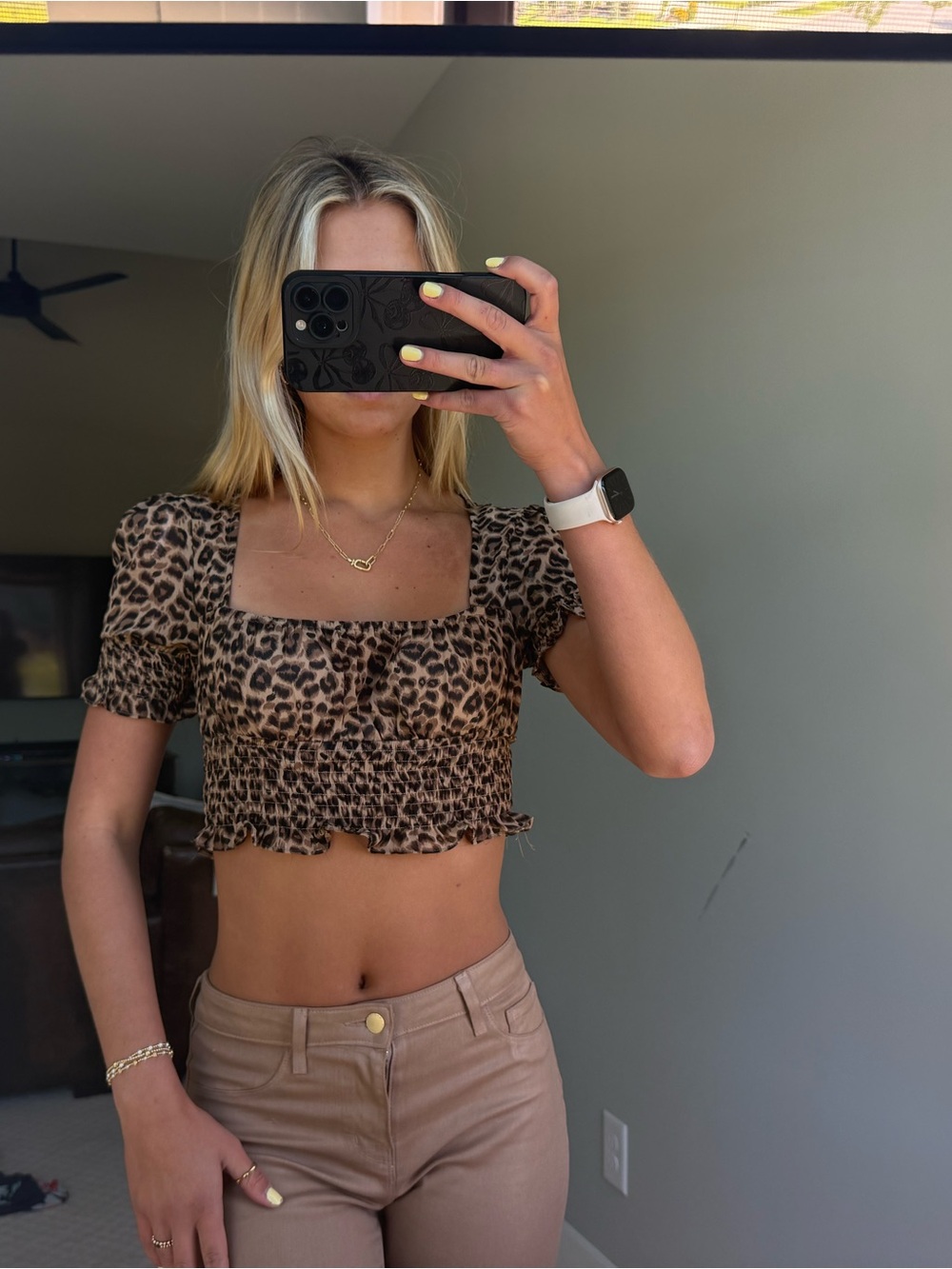 superdown Leopard Print Square-Neck Crop Top - Brown
